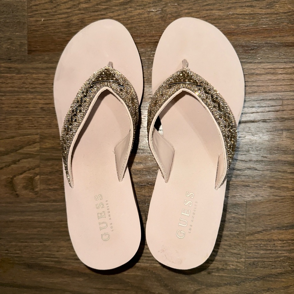 GUESS Women's Sandals in Pink with Gold Accents